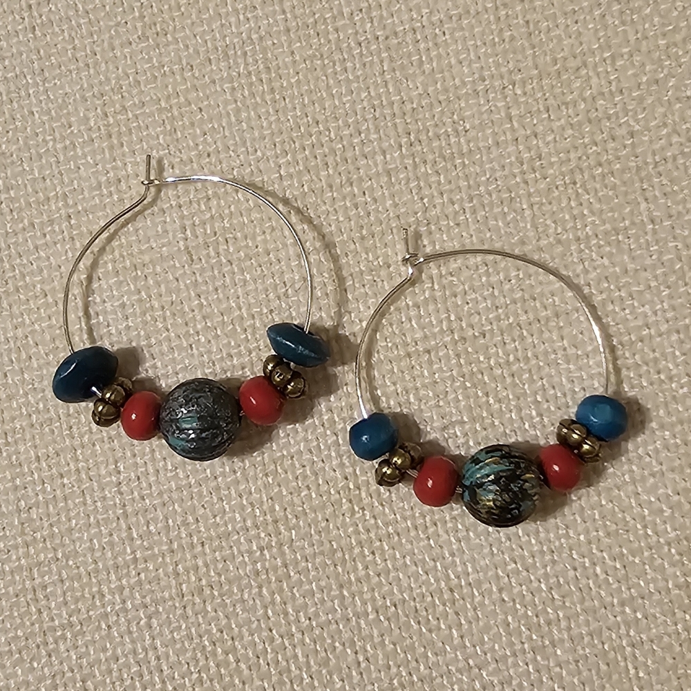 NEW Hand Crafted Beaded Hoop Earrings with Southwestern Influence